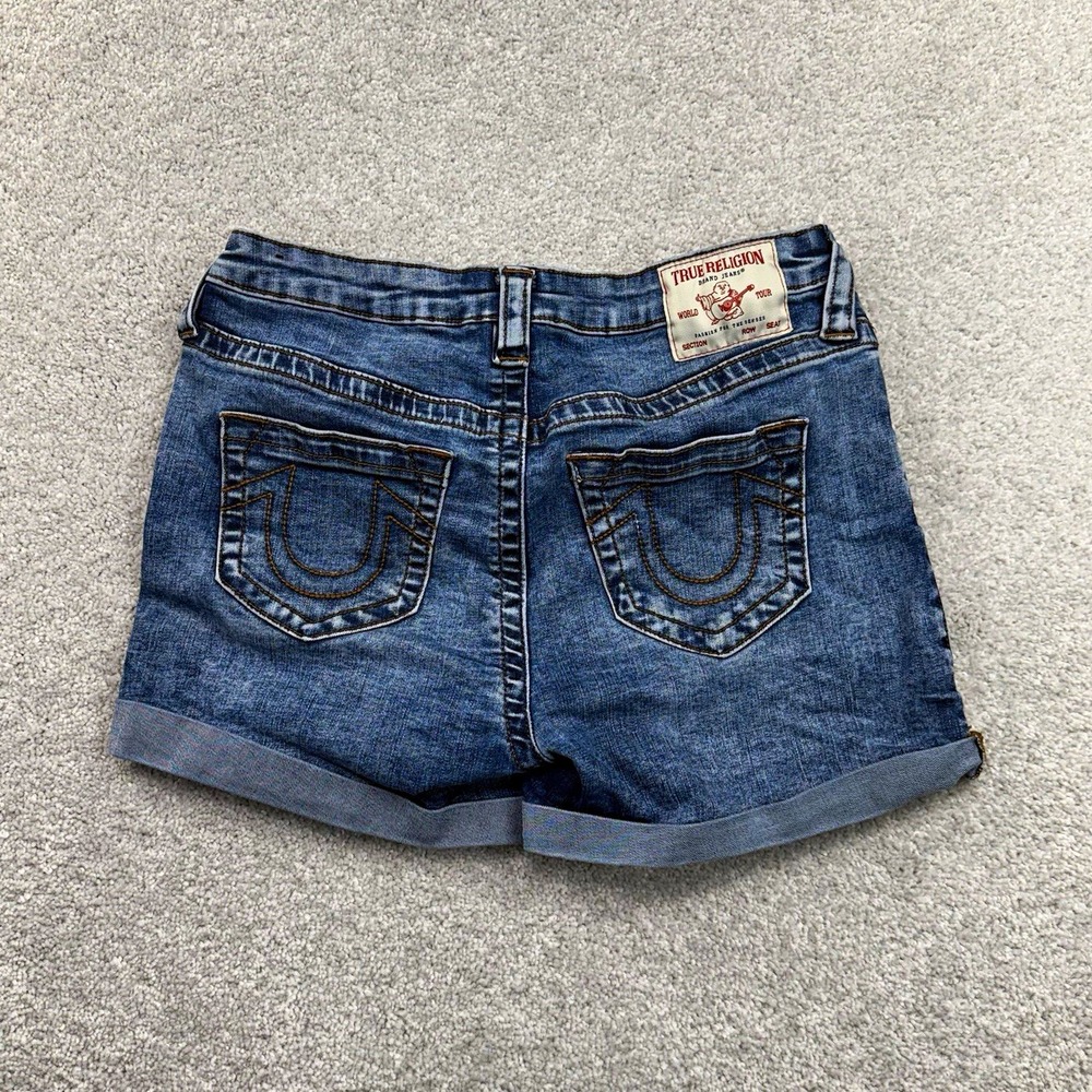 True Religion Jayde Mid Rise Cuffed Denim Shorts Women's Size 29 Blue Wash